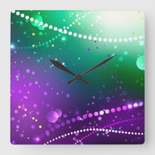 Mardi Gras Festive Purple Background Quadratische Wanduhr