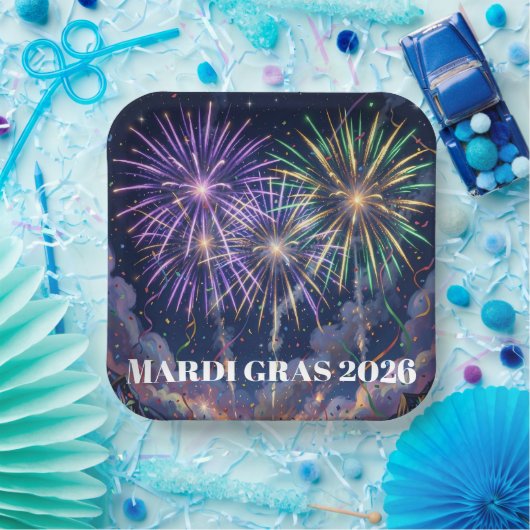 Mardi Gras Fireworks Personalize Party Pappteller (Party)