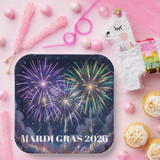 Mardi Gras Fireworks Personalize Party  Pappteller (Party)