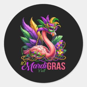 Mardi Gras Flamingo Hawaiian Tropical Party Men Wo Runder Aufkleber