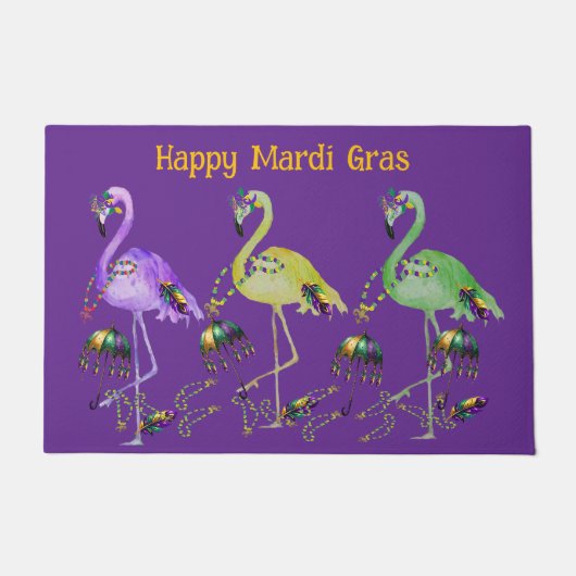 Mardi Gras Flamingos Küstenstil Fußmatte (Vorderseite)