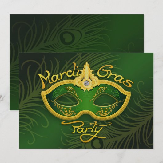 Mardi Gras Flat Einladung (Vorne/Hinten)