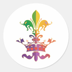 Mardi Gras Fleur de Crown Runder Aufkleber
