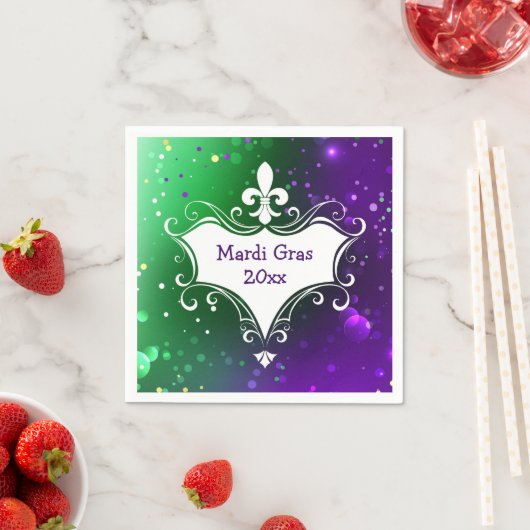Mardi Gras Fleur-de-lis Add Year Serviette (Beispiel)