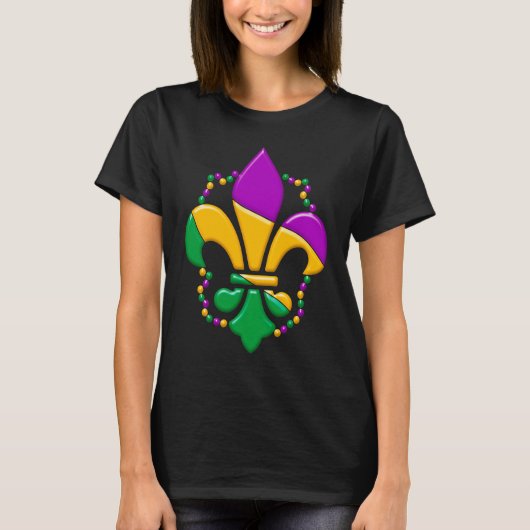 Mardi Gras Fleur De Lis Farbmuster Mädchen Junge I T-Shirt (Vorderseite)