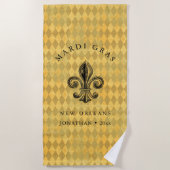 Mardi Gras Fleur-de-lis Harlequin Add Name & Year Strandtuch (Vorderseite)