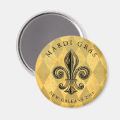 Mardi Gras Fleur-de-lis Harlequin Add Year Magnet (Vorderseite/Rückseite)