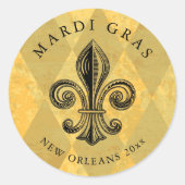 Mardi Gras Fleur-de-lis Harlequin Add Year Runder Aufkleber (Vorderseite)