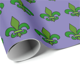 Mardi Gras Fleur de Lis Lila und Grün Geschenkpapi Geschenkpapier