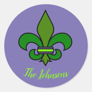 Mardi Gras Fleur de Lis lila und grüne Aufkleber