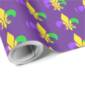 Mardi Gras Fleur-de-Lis Muster Lila Geschenkpapier (Rolleneckpunkt)