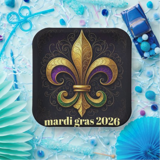 Mardi Gras Fleur de Lis Party Pappteller (Party)