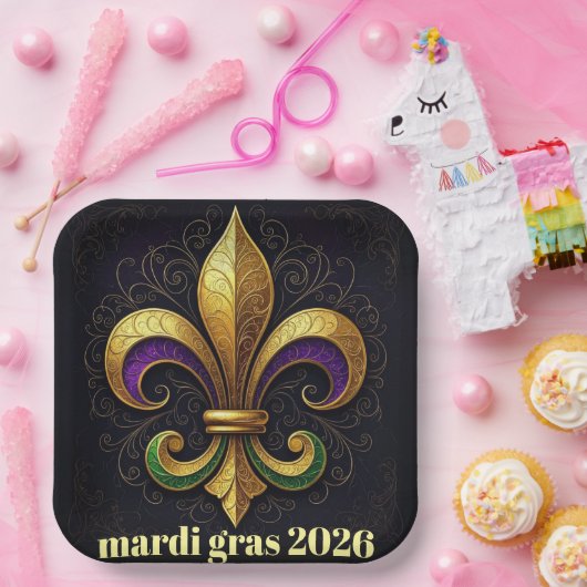 Mardi Gras Fleur de Lis Party Pappteller (Party)