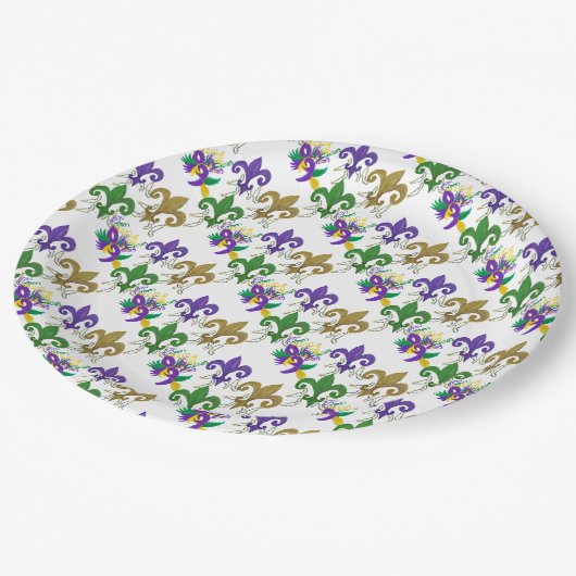 Mardi Gras fleur de lis party Pappteller (Schrägansicht)