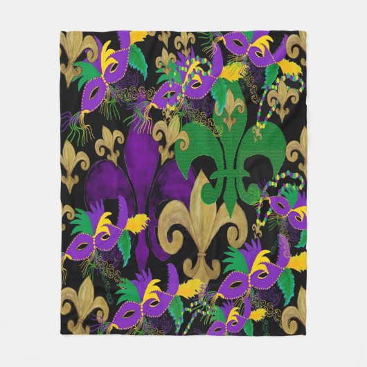 Mardi Gras fleur de lis und Masken Fleecedecke (Vorderseite)