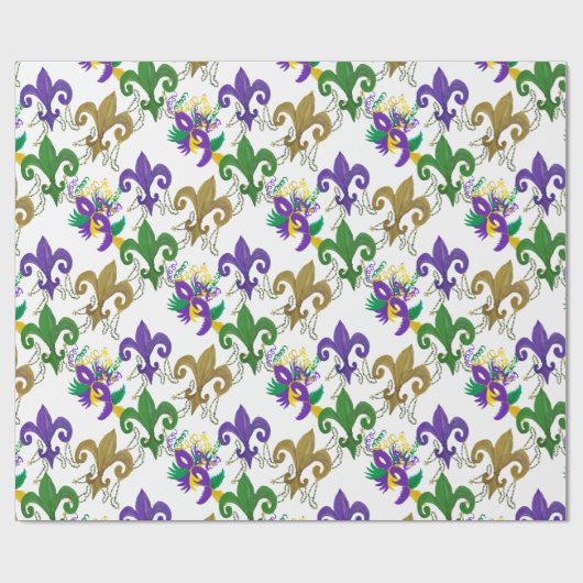Mardi Gras fleur de lis und Masken Geschenkpapier (Flach)