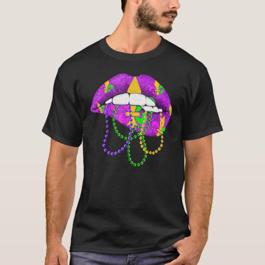 Mardi Gras Fleur De Lys Lips Costume Mardi Gras Ca T-Shirt (Vorderseite)