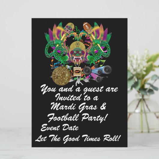 Mardi Gras & Football 6,5" x 8,75" View Hints Plse Einladung (Stehend Vorderseite)