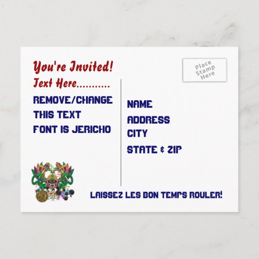 Mardi Gras Football King View Tips bitte Einladungspostkarte (Rückseite)