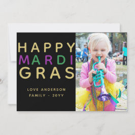 Mardi Gras Foto Card - Modernes Lila Green Gold Einladung