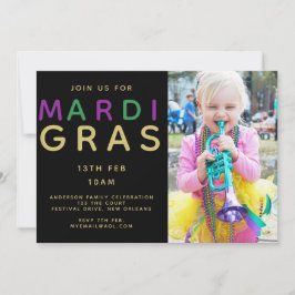 Mardi Gras Foto Einladung - Modernes Lila Grün