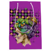 MARDI GRAS FRAU MIT LILA GRÜNEN GOLDHAAR MITTLERE GESCHENKTÜTE (Vorderseite)