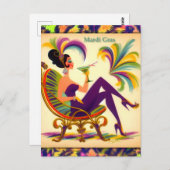 Mardi Gras Frau Mitte des Jahrhunderts mit Martini Postkarte (Vorne/Hinten)