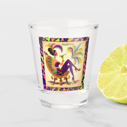 Mardi Gras Frau Mitte des Jahrhunderts mit Martini Schnapsglas (Vorderseite)