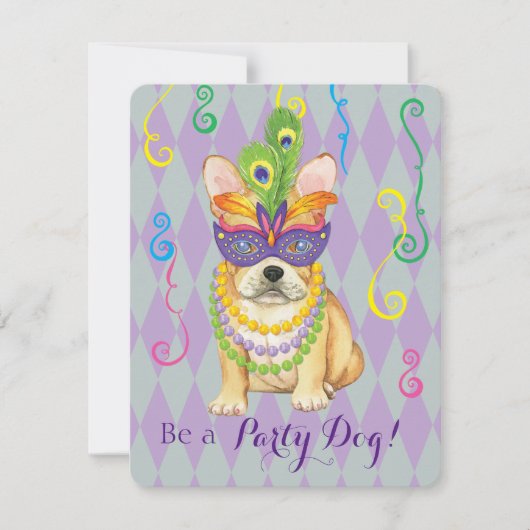 Mardi Gras Frenchie Einladung (Vorderseite)
