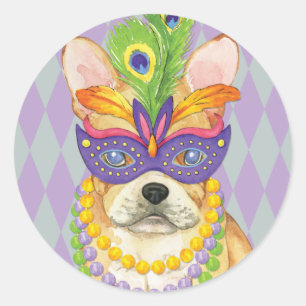 Mardi Gras Frenchie Runder Aufkleber