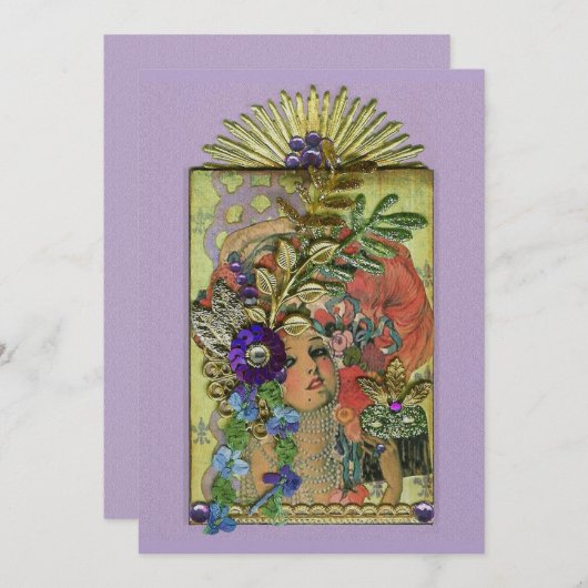 Mardi Gras Frolic Einladung (Vorne/Hinten)