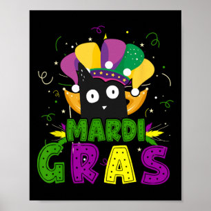 Mardi Gras Funny Black Cat Clown Cat Mardi Poster
