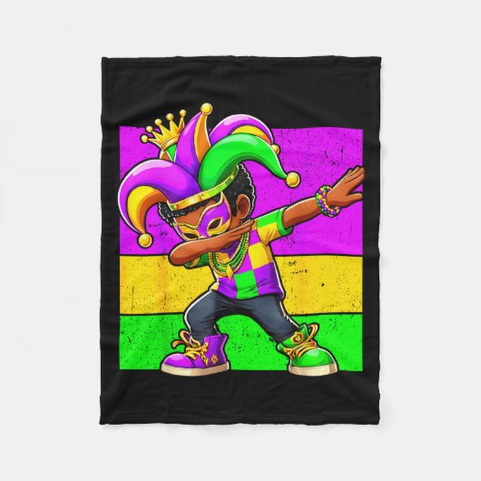 Mardi Gras Funny Dabbing Black Boy Jester Hat Kid  Fleecedecke (Vorderseite)