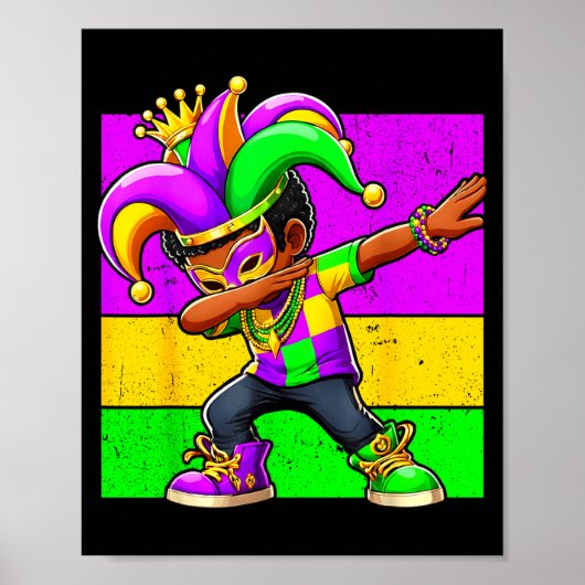Mardi Gras Funny Dabbing Black Boy Jester Hat Kid Poster (Vorne)