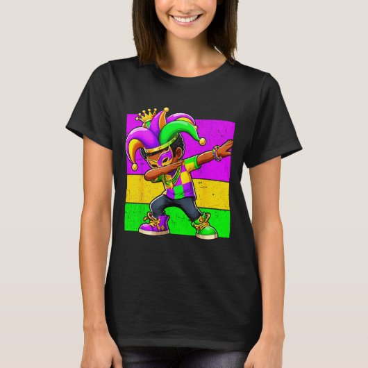 Mardi Gras Funny Dabbing Black Boy Jester Hat Kid T-Shirt (Vorderseite)