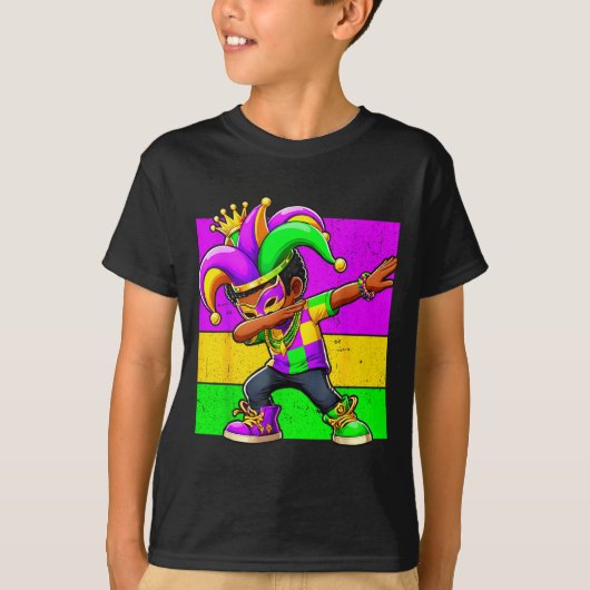 Mardi Gras Funny Dabbing Black Boy Jester Hat Kid  T-Shirt (Vorderseite)