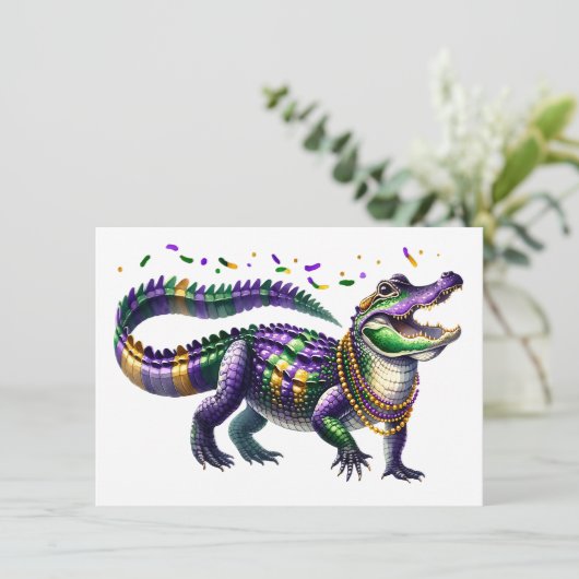 Mardi Gras Gator Einladung (Stehend Vorderseite)