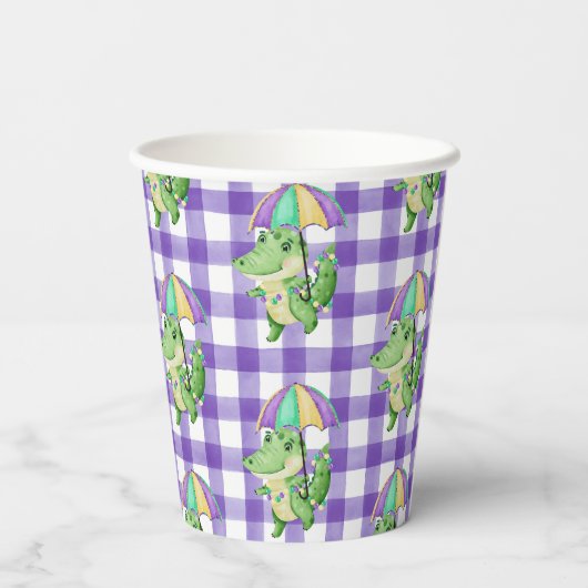 Mardi Gras Gator und Gingham Paper Cup Pappbecher (Rückseite)