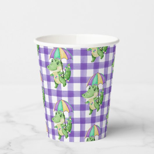 Mardi Gras Gator und Gingham Paper Cup Pappbecher (Links)