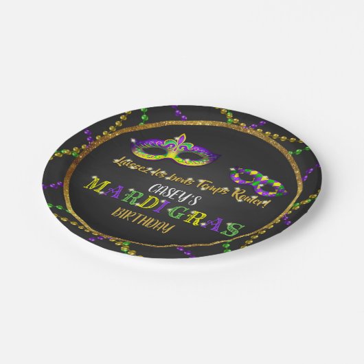 Mardi Gras Geburtstag Pappteller (Schrägansicht)