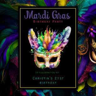 Mardi Gras Geburtstags-Maskenball-Party Black Chic Einladung