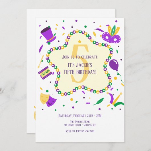 Mardi Gras Geburtstagsparty Einladung (Vorne/Hinten)