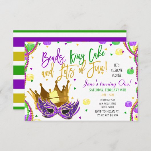 Mardi Gras Geburtstagsparty Einladung (Vorne/Hinten)