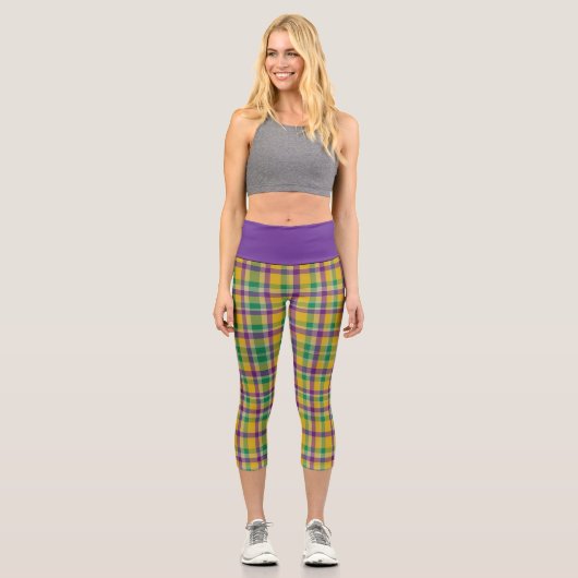 Mardi Gras Gingham gemustert Capri Leggings (Vorderseite)
