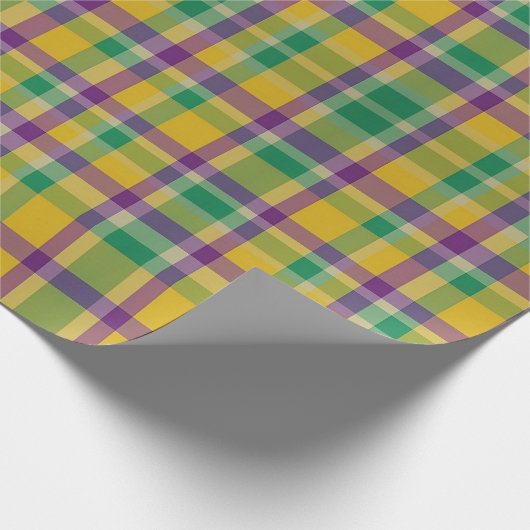 Mardi Gras Gingham gemustert Geschenkpapier (Ecke)