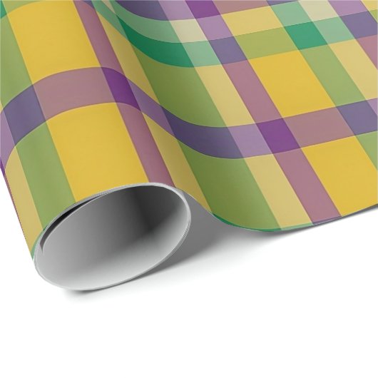 Mardi Gras Gingham gemustert Geschenkpapier (Rolleneckpunkt)