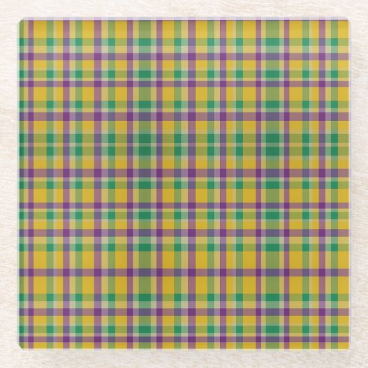 Mardi Gras Gingham gemustert Glasuntersetzer (Vorderseite)