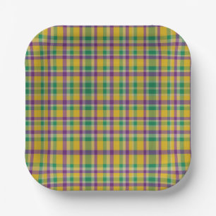 Mardi Gras Gingham gemustert Pappteller