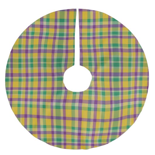 Mardi Gras Gingham gemustert Polyester Weihnachtsbaumdecke (Vorderseite)
