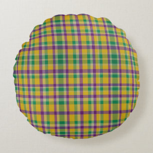 Mardi Gras Gingham gemustert Rundes Kissen